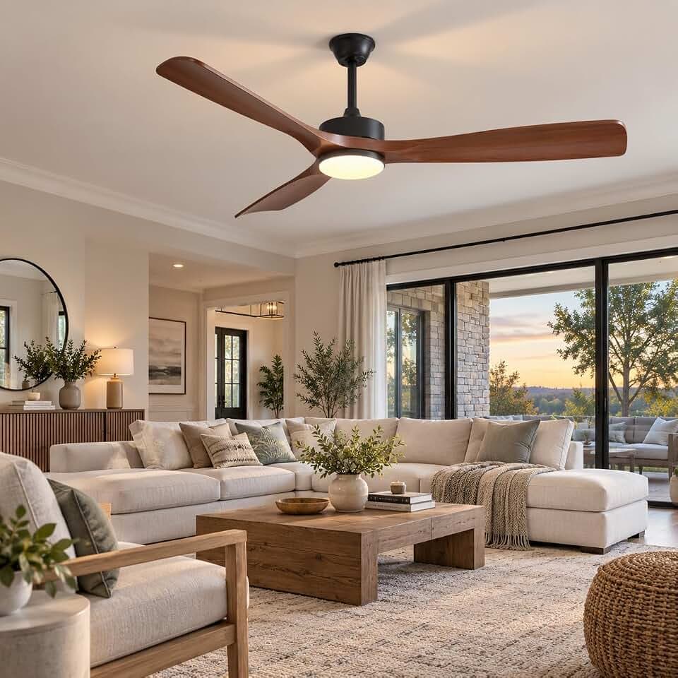 60 Inch Ceiling Fan with Light and Remote & APP Control, ABS Ceiling Fan with 3 Blades and Downrods, Reversible Quiet DC Motor, Farmhouse Ceiling Fans with Lights for Bedroom Living Room Patio Porch