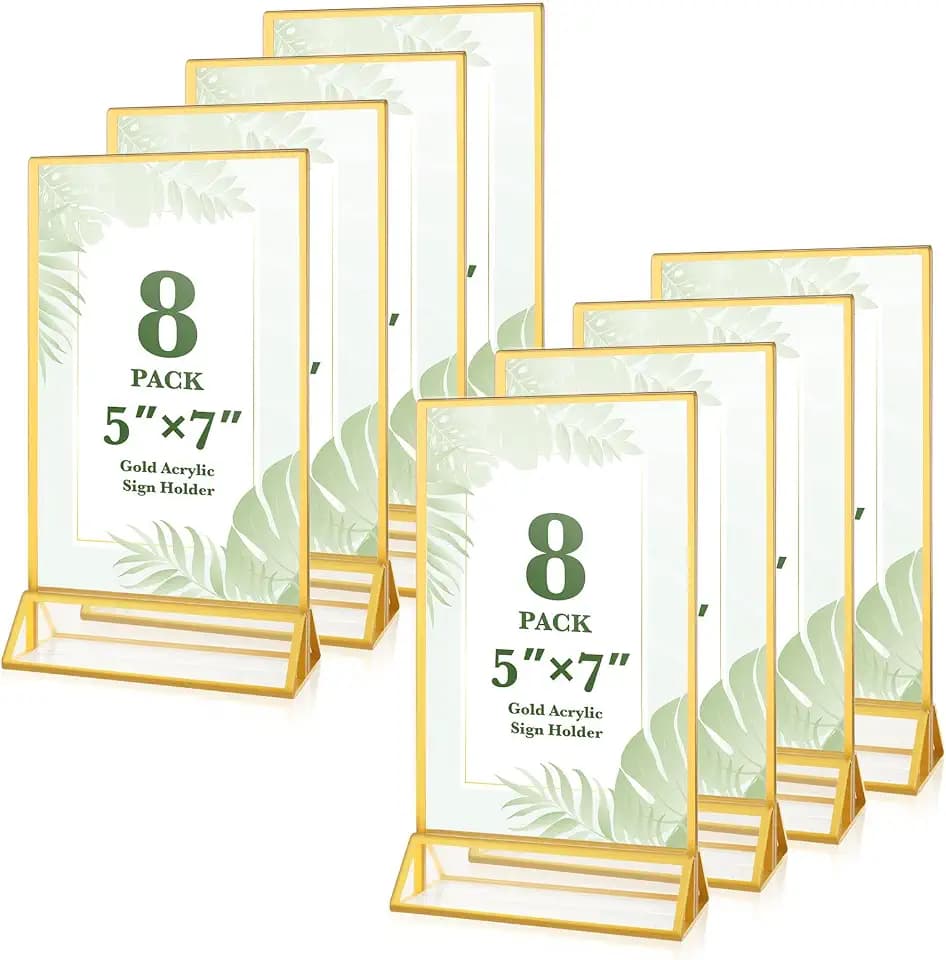 8 Pack 5x7 Gold Acrylic Sign Holders, Clear Wedding Table Numbers Frames