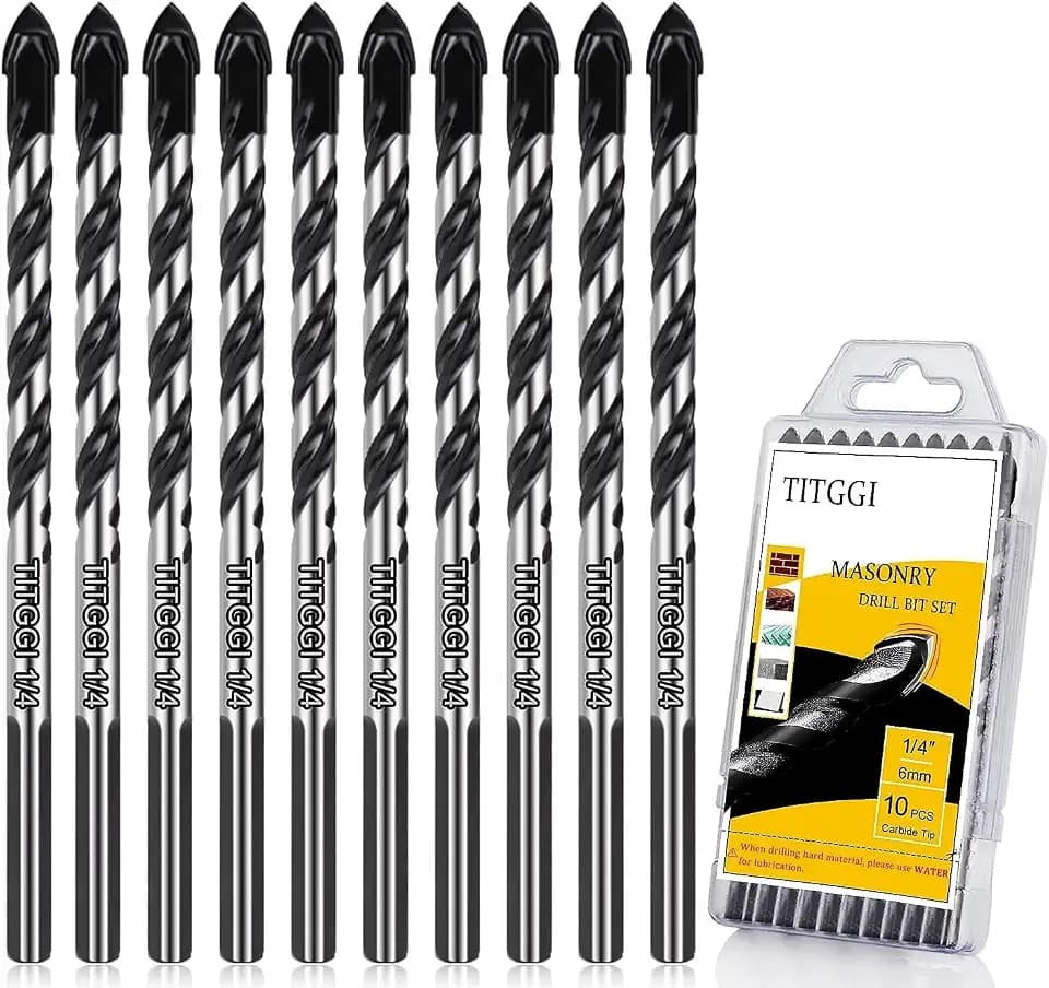 10-Piece 1/4" Masonry Drill Bit Set & Concrete Drill Bit Set