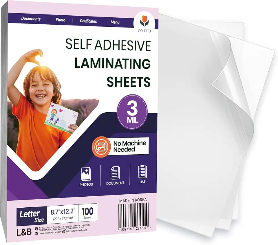 VIOLETTO Self-Adhesive Laminating Sheets, 8.7 x 12.2 in, 3mil, Letter, 100 Pk