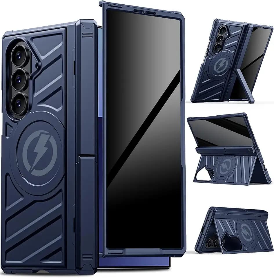 Magnetic for Galaxy Fold 7 Case: Dual Kickstand Protective Phone Case [Compatible with MagSafe][Privacy Screen Protector] Rugged Hard 360° Full Body Cover for Samsung z Fold7 5G 2025 Dark Blue