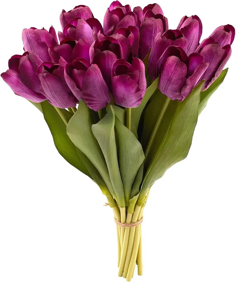 20PCS Artificial Tulips Real Touch Faux Flower Moisturizing Tulips for Photography Ornaments Home Garden Wedding Party Decor Fake Flowers (Purple)