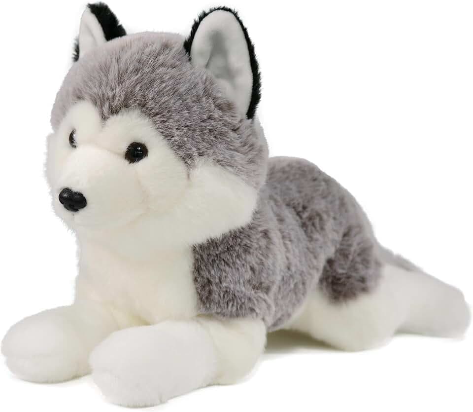 Lifelike Siberian Husky Stuffed Animal Plush Toy 13 Inches Long (Weighted)
