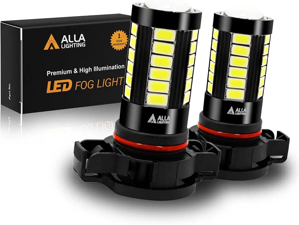 Alla Lighting Super Bright PSX24W 2504 LED Fog Light Bulbs, 6000K Xenon White 2800Lms 12276 Auto 12V Fog Lamps Replacement 5730 33-SMD LEDs