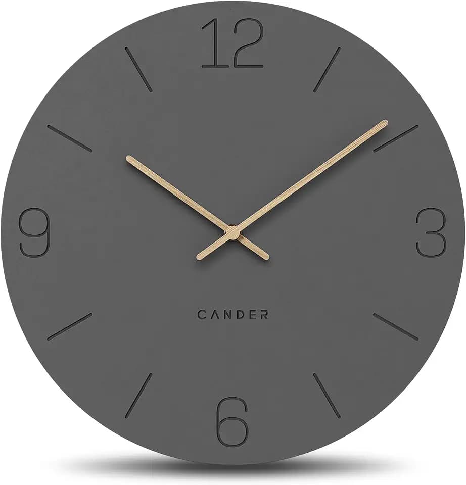 Cander Berlin MNU 2640 D XXL Wanduhr 40 lautlos cm ohne Tickgeräusche analog modern Vintage grau Holz-Zeiger Wohnzimmer groß