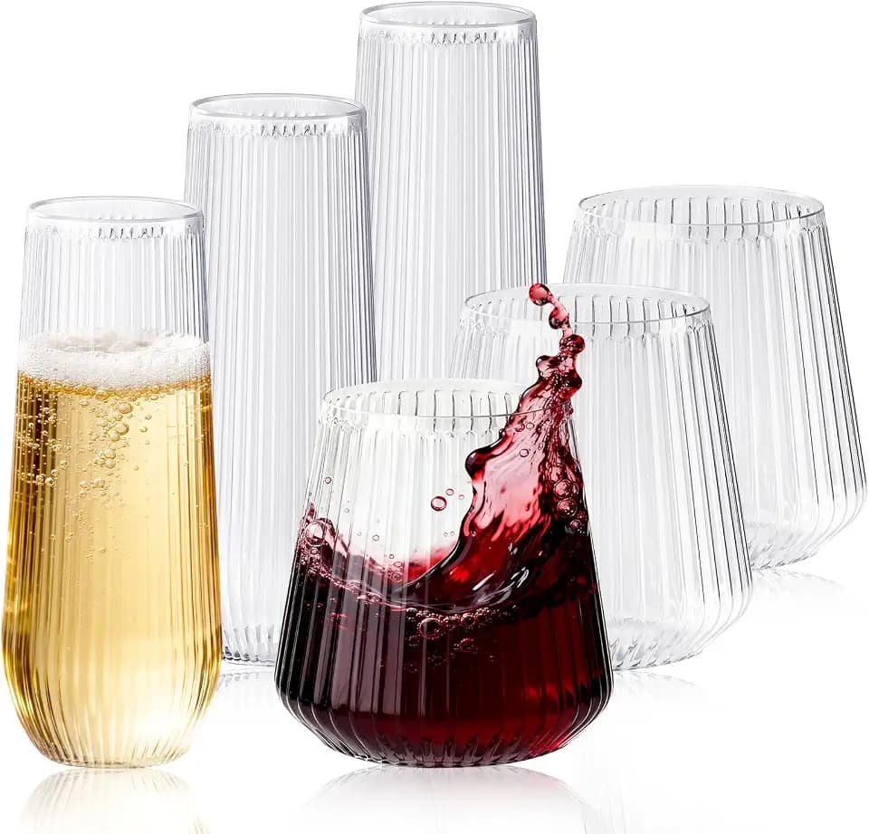 56 Pack Plastic Wine Glasses Champagne Flutes, 32 Pcs 9 OZ & 24 Pcs 14 OZ