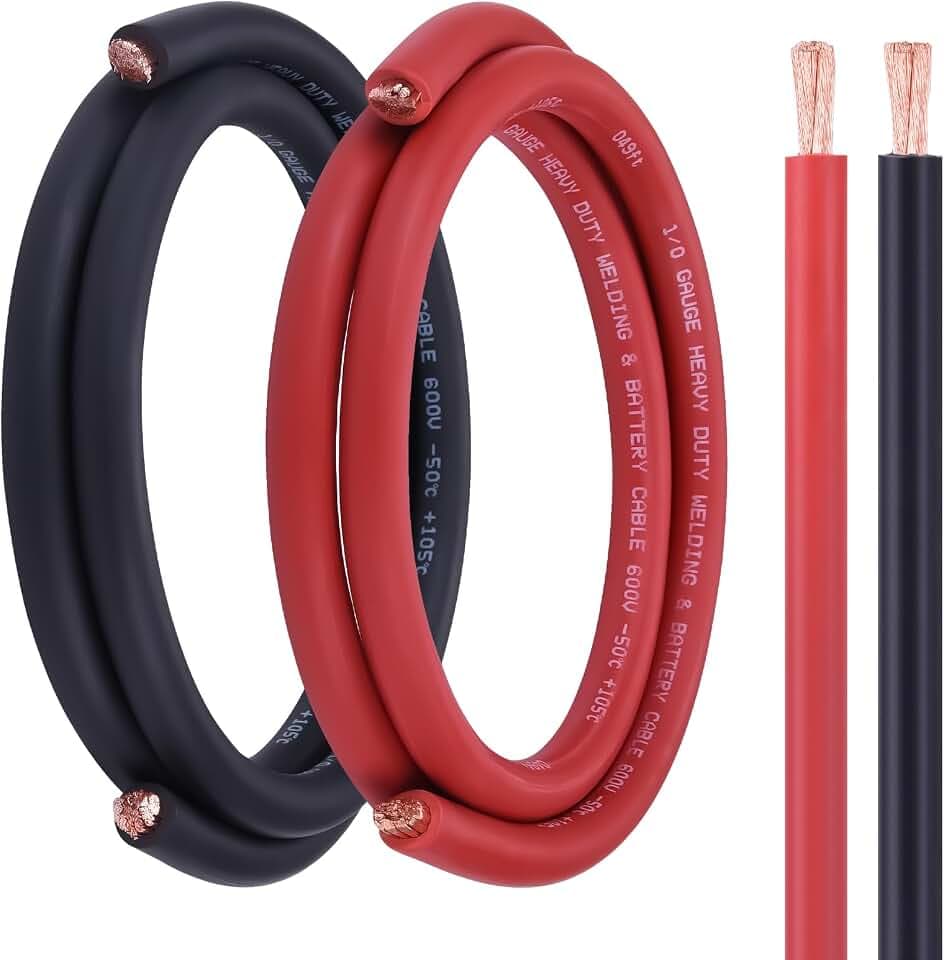 1/0 Battery Cable, 5FT Red+5FT Black 1/0 Wire, 1/0 Welding Cable for Automotive, Marine and Solar