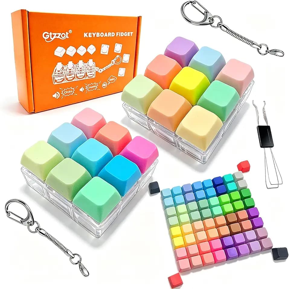 Clicky Keyboard Fidget Toy 2 Pack, 88 Keycaps for Color Mixes
