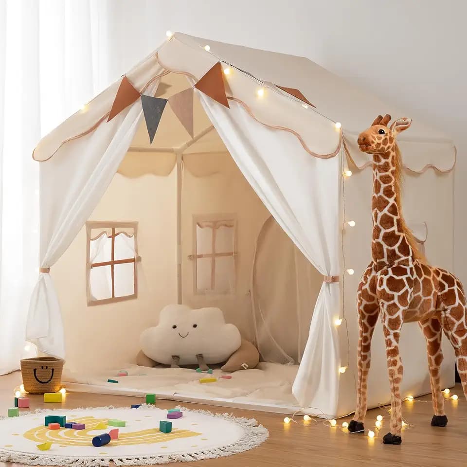 besrey 2-in-1 Kinderzelt, Spielhaus Indoor mit Lichtern und weiche Matte