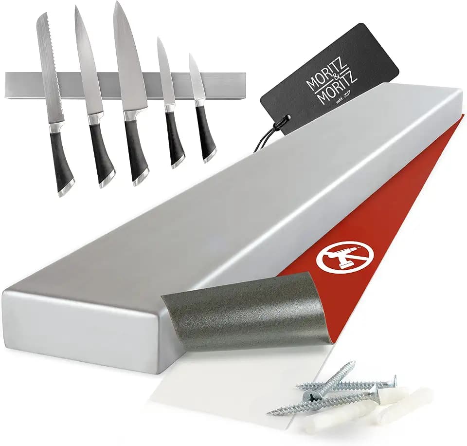 Moritz & Moritz Magnetleiste Messer selbstklebend 40cm - Messer Magnetleiste zum Kleben oder Bohren - Messerhalter Magnetisch aus Edelstahl - Messermagnetschiene für Küchenutensilien Werkzeug