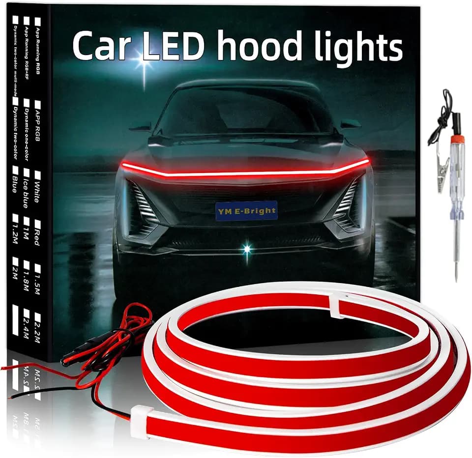 YM E-Bright LED Hood Light Strip, 70in Red Dynamic Scan DRL 12V 1Set