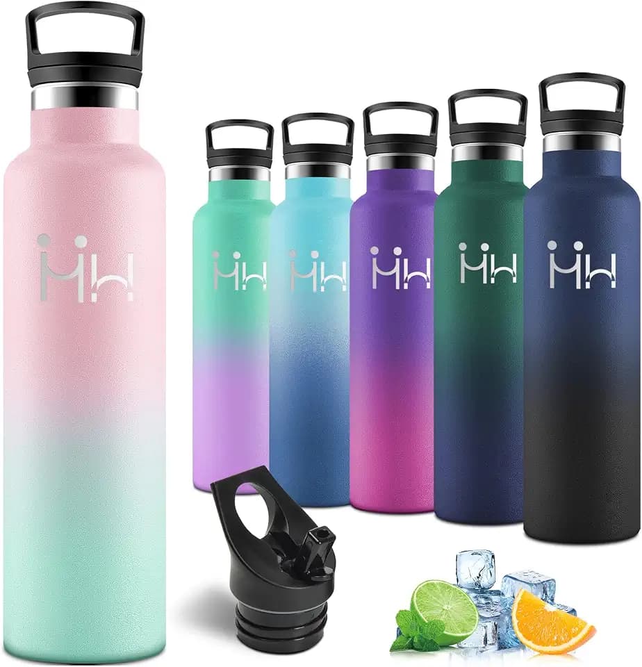 Motswedi Trinkflasche Edelstahl 1l, Auslaufsicher, Thermosflasche Kalt & Warm, Trinkflasche mit Strohhalm, Isolierte Flasche, Wasserflasche, für Gym, Fahrrad, Sport, Wandern, Hellrosa & Hellgrün
