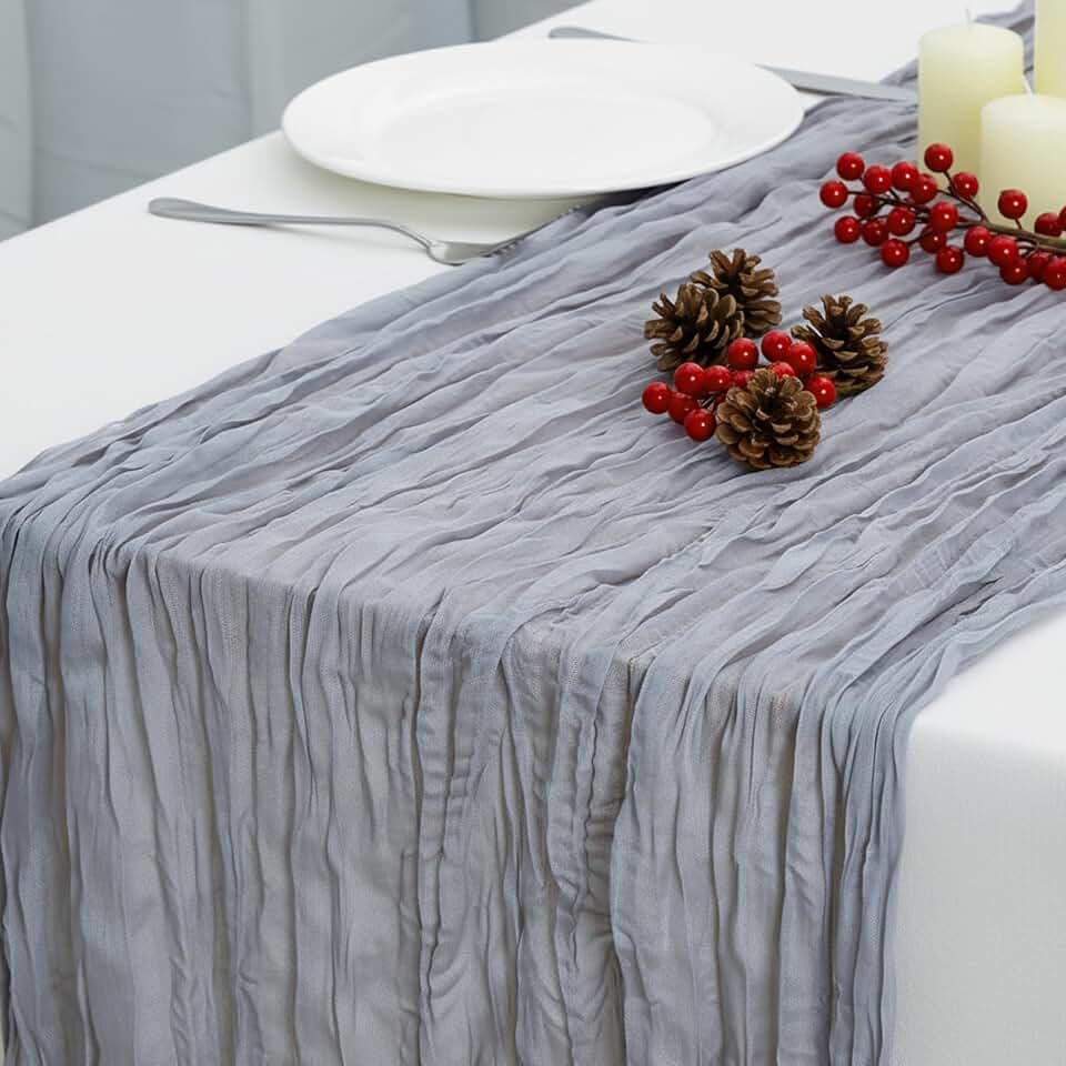 8 Pack Grey Cheesecloth Table Runner 120 Inch Boho Wedding Decor