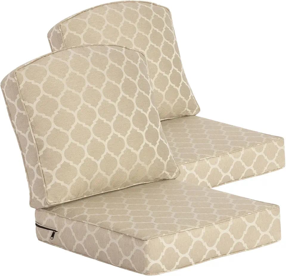 Goodgoods 24x24 2-Pack Outdoor Deep Seat Cushions 30D Foam, Toffee Trellis