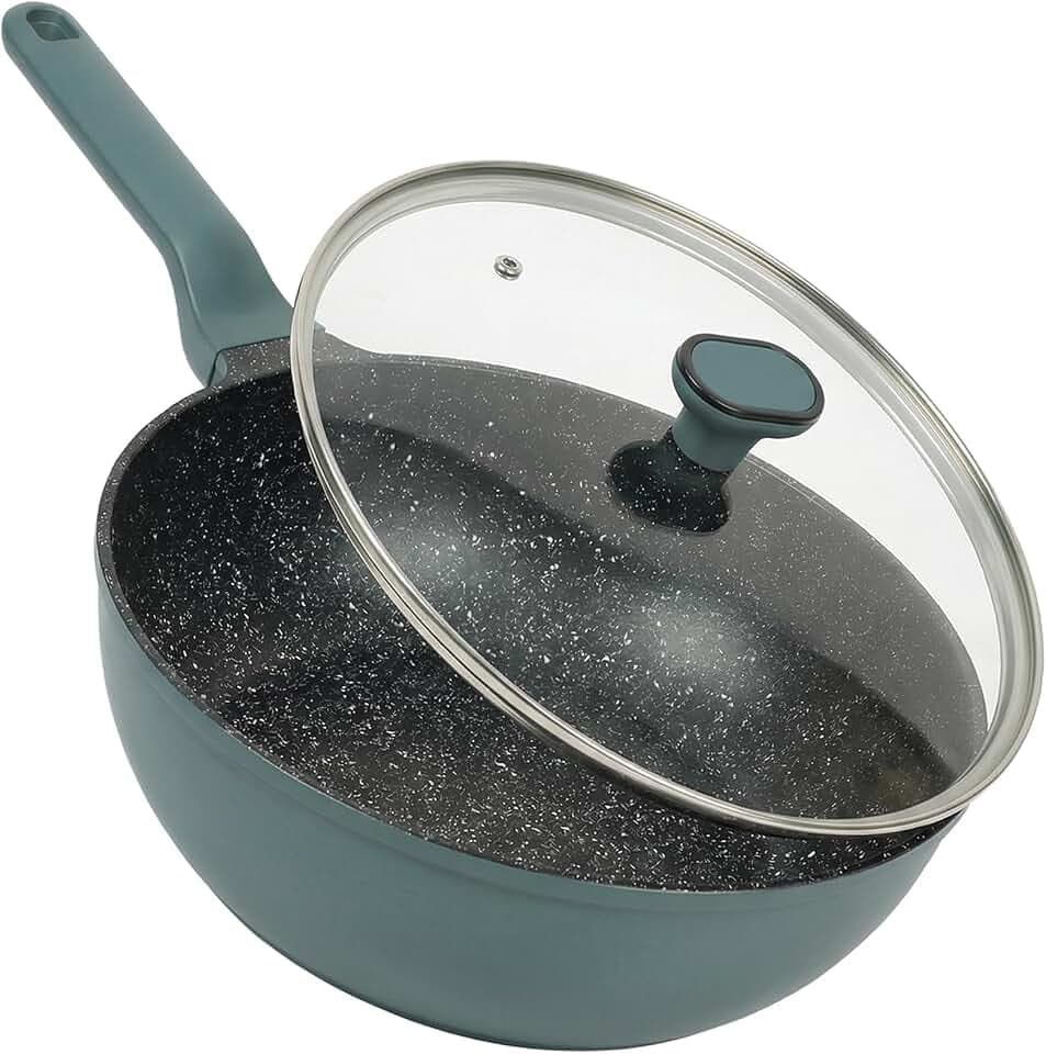 Ravelo Nonstick Wok Pan with Glass Lid, 11.8in Die Cast Stir Fry Pan