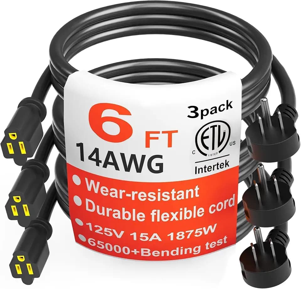 HUANCHAIN 14 Gauge 6 FT 3 Pack Black Flat Plug Extension Cord, Indoor
