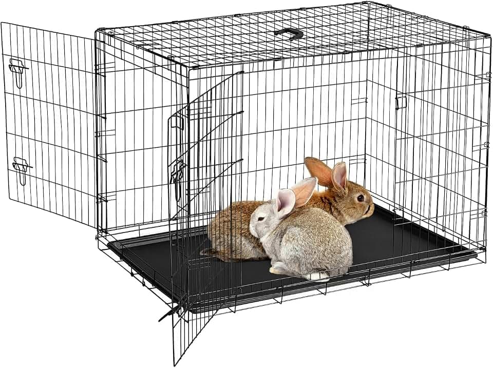 GarveeHome Hamsterkäfig mit herausnehmbarer Schale, Faltbarer Kaninchenkäfig mit 2-Türen UNH Sicherheitsverriegelung, 121x76.5x81 cm Tragbarer Transportkäfig für Hunde, Hamster und Kaninchen
