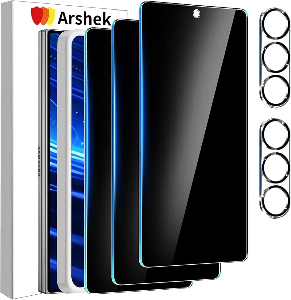 3 Pack Privacy Screen Protector for Samsung Galaxy Z Fold 8 Ultra Tempered Glass + 2 Pack Camera Lens Protector, True 25°Anti Spy, 9H Hardness, Fingerprint Unlock, Case Friendly Bubble-Free