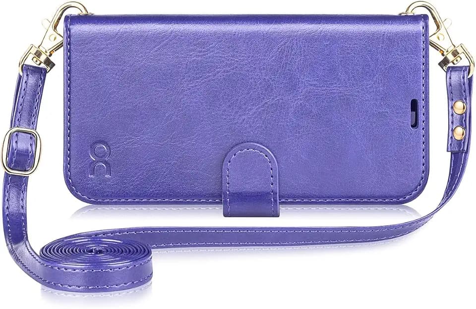 OCASE for iPhone 16 Wallet Case, PU Leather Crossbody Phone Case with Removable Shoulder Strap, Kickstand, RFID Blocking Card Slots, Flip Folio Phone Cover 6.1 Inch 2024, Purple