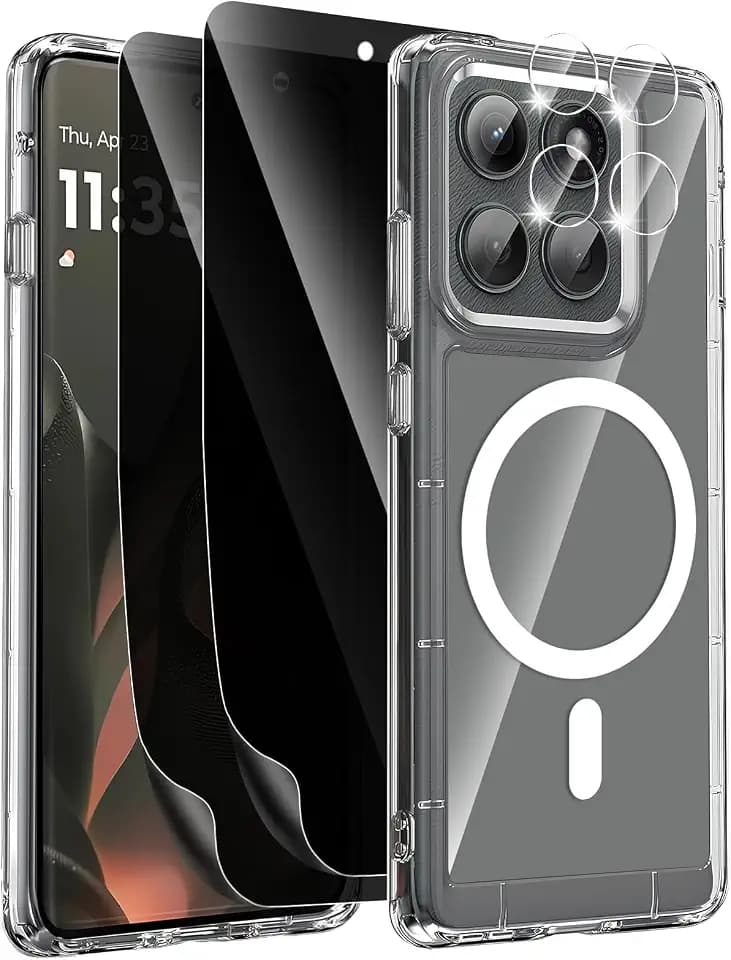 Magnetic for Motorola Edge 2025 Case, with 2X Privacy Screen Protector + 1X Camera Lens Protector, [Non-Yellowing] [Shockproof Military] Transparent Cover Phone Case for Moto Edge 2025, Clear ﻿
