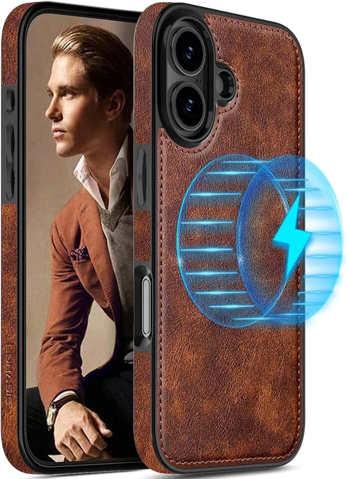 LOHASIC for iPhone 16 Leather Case, Magnetic Phone Case 6.1", Vintage Brown