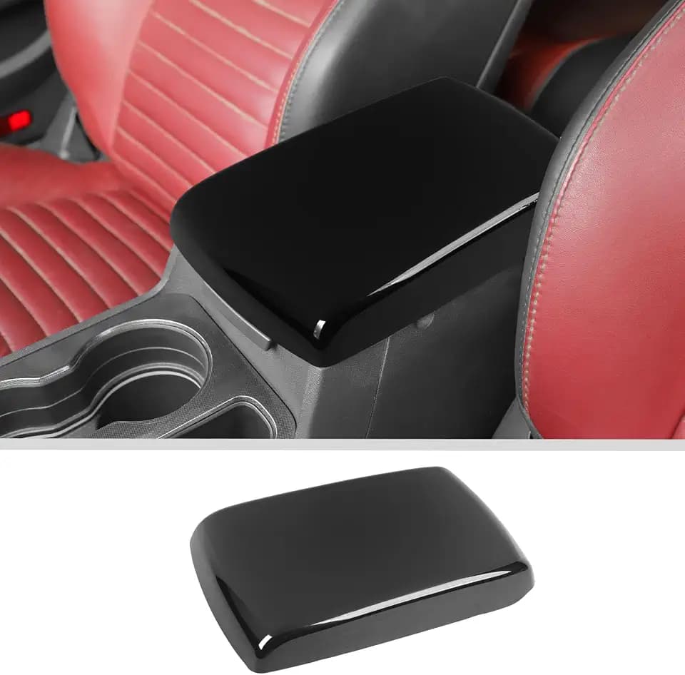 JWWY for Challenger Armrest Cover Case Pad Center Console Cover Decoration Trim for 2009-2014 Dodge Challenger Interior Accessories, ABS Black