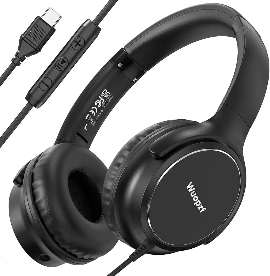USB C Wired Over-Ear Headphones with Microphone