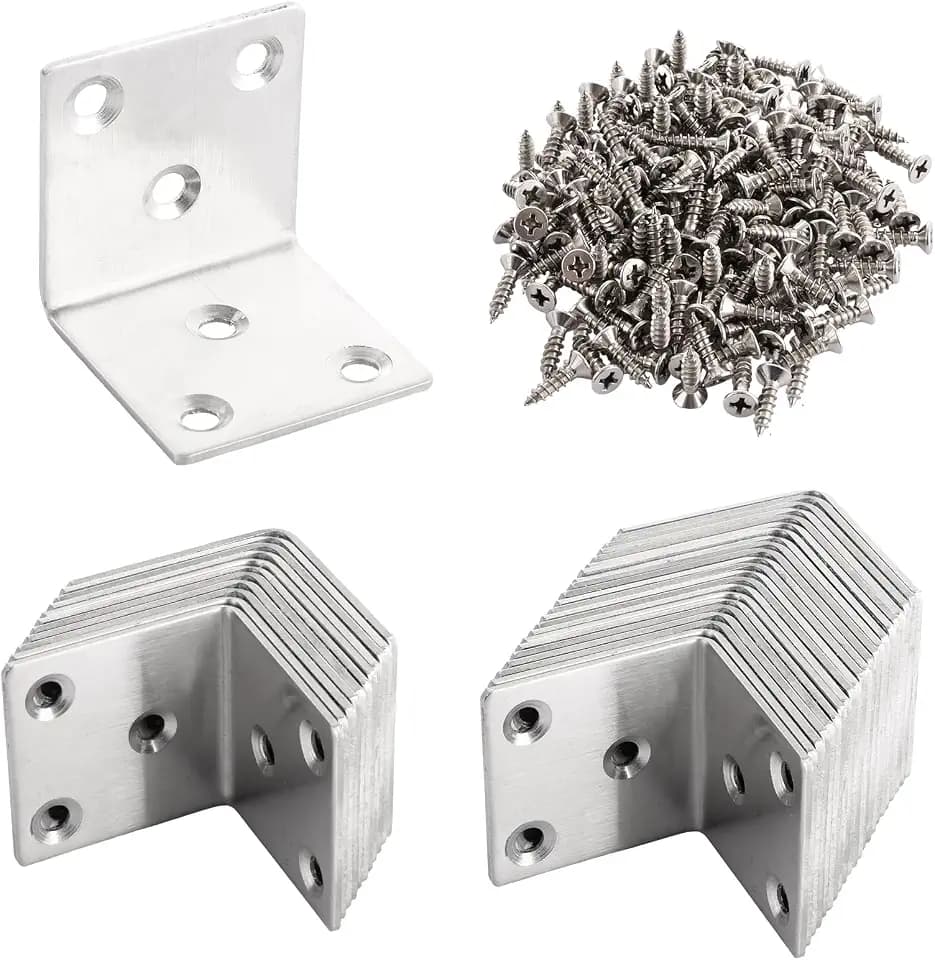 ASelected 25 Stück Winkelverbinder 40 × 40 × 40 MM Winkel Metall Edelstahl mit Schraube für Holz Möbel Wand Tabelle Stuhl