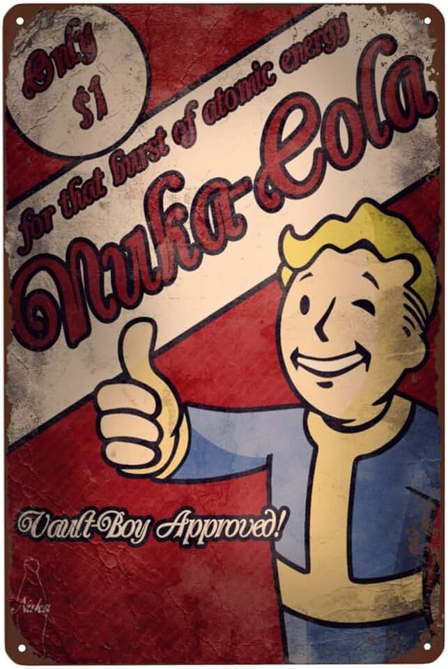 Vintage Nuka Cola Metal Signs, Retro Fallout Tin Sign for Garden Garage Decor, Classic Gift for Man Cave Bar Home Bedroom 8 x 12 Inch