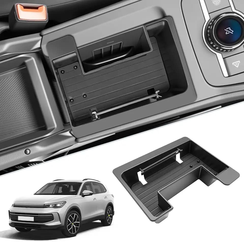 SKTU for 2025 2026 VW Tiguan Center Console Organizer for 2025 2026 Volkswagen Tiguan (S/SE/SE R-Line Black/SEL R-Line) Front Console Tray VW Tiguan 2025 2026 Accessories ABS Anti-Slip Console Tray