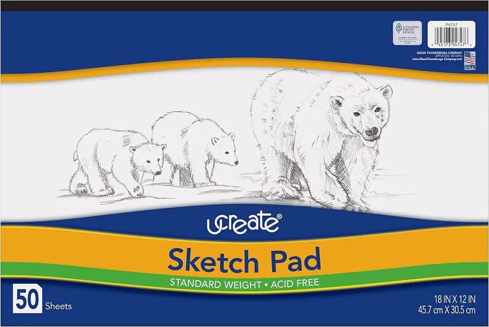 UCreate Sketch Pad, Standard Weight, 18" x 12", 50 Sheets