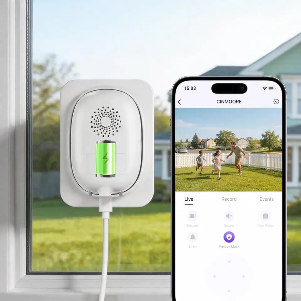 2.5K Window Security Camera, No Drill Anti-Glare, Free AI Human/Vehicle/Pet Detection, Color Night Vision, 5000mAh Battery & Wired Dual Power, Indoor to Outdoor, 24/7 Recording