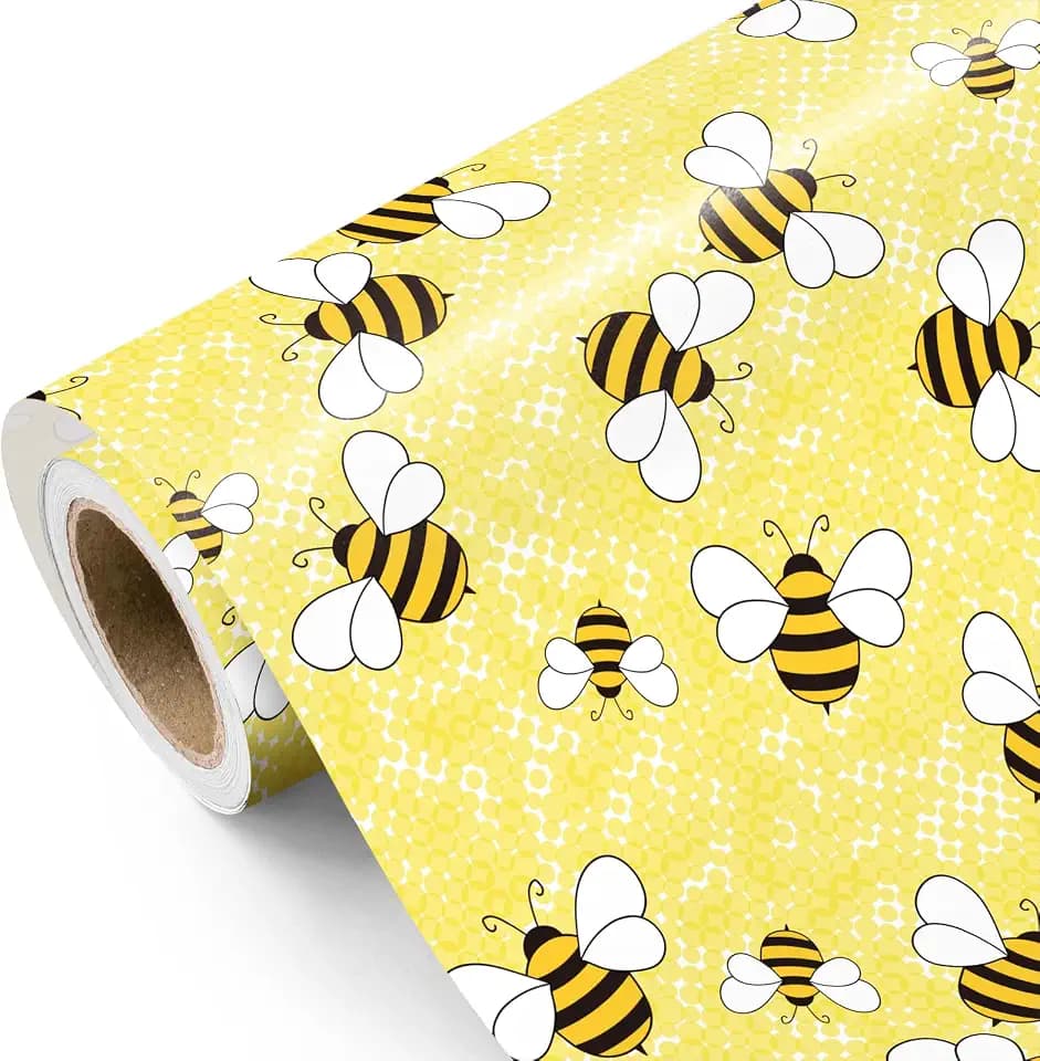 WRAPAHOLIC Bee Wedding Wrapping Paper - Mini Roll - 17 Inch x 16.5 Feet - Bright Yellow Bee Wrapping Paper Perfect for Bridal Shower, Wedding, Birthday, Baby Shower