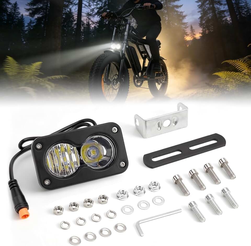 20W LED E-Bike Headlight with 3-Pin Julet Waterproof Connector - Plug & Play 12-60V Wide Voltage for Ridstar Q20, Revv1, Ariel Rider (White)