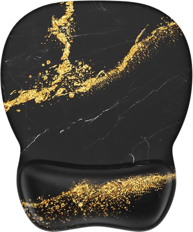 MROCO Ergonomic Mouse Pad with Gel Wrist Rest, 9.4 x 8.1 in, Black Gold