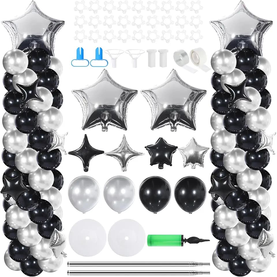 Gejoy 110 Pcs Black and Silver Balloon Arch Column Stand Kit