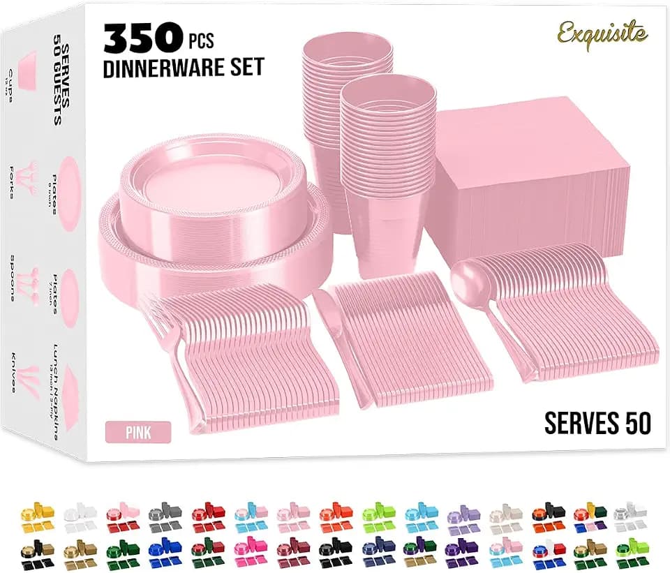 Exquisite 350 Pcs Pink Plates and Napkins Party Supplies Plate Sets