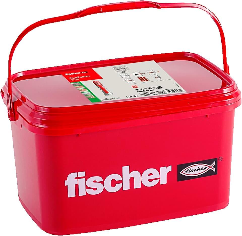 fischer DuoPower 8 x 40, praktischer Eimer mit 1.200 Universaldübeln, leistungsstarker 2-Komponenten-Dübel, Kunststoffdübel zur Befestigung in Beton, Ziegeln, Stein, Gipskarton uvm.