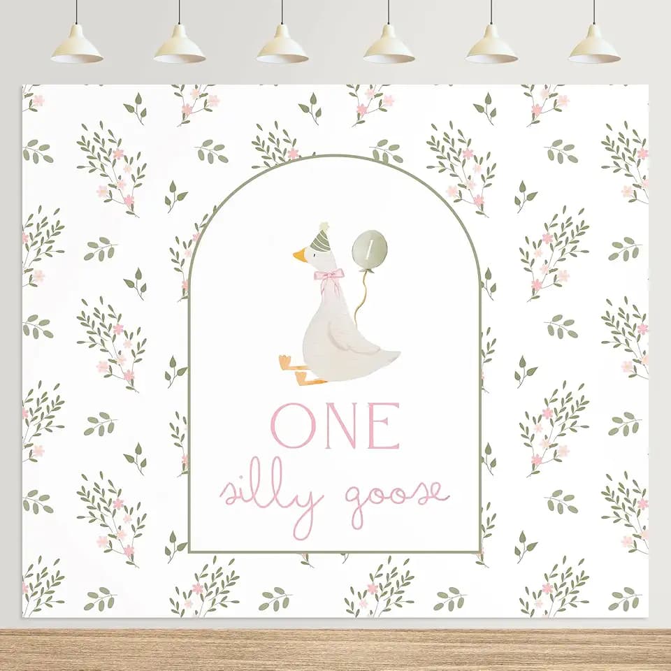 Tingjoo One Silly Goose Backdrop Banner 6.5 x 5 ft 1st Birthday Party Decorations One Silly Goose Background Prop for Baby Shower & 1st Birthday Party Decorations