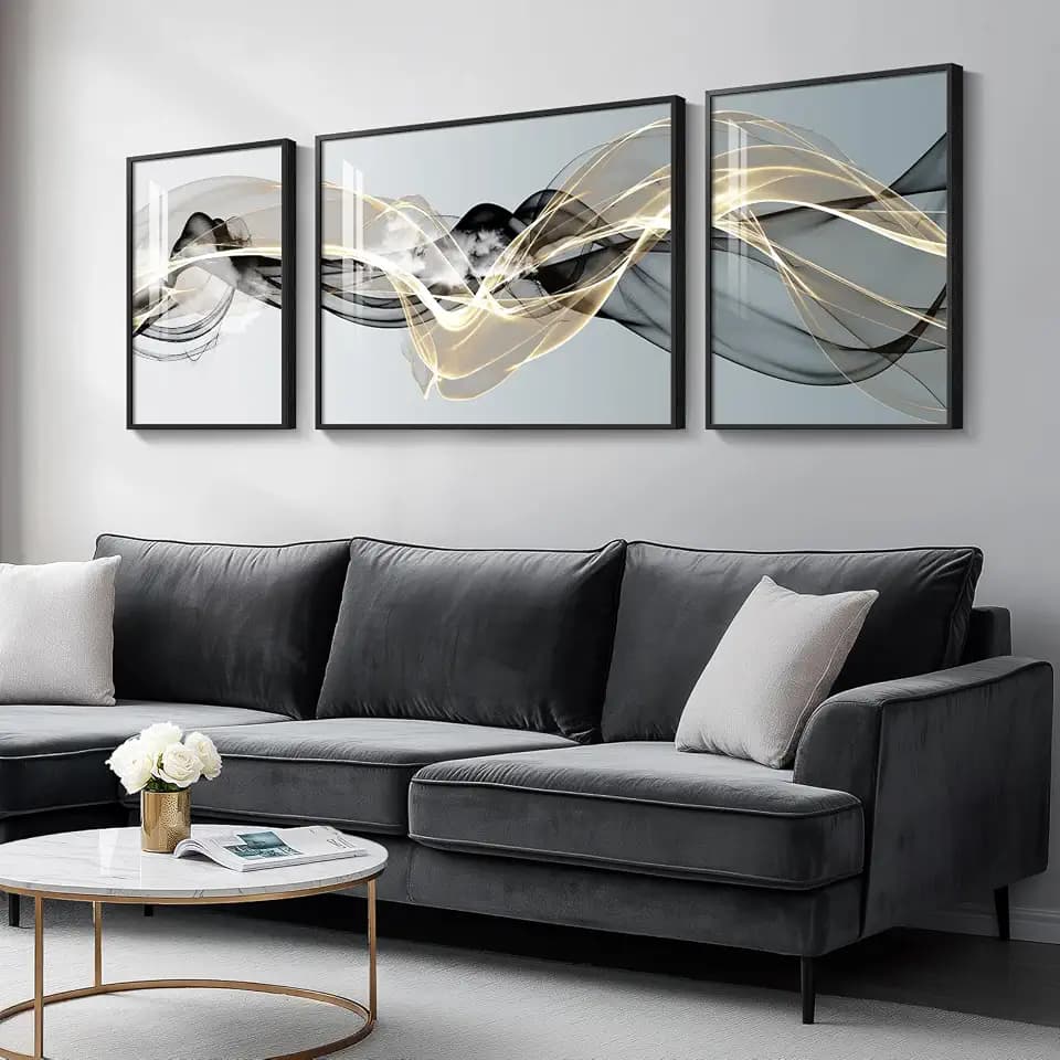 Large Framed Modern Luxury Abstract Wall Art for Living Room, 3 Piece