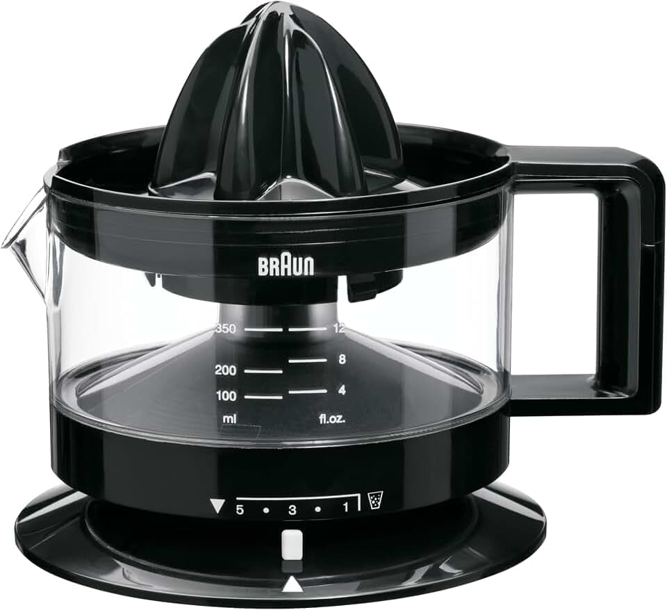 Braun CJ3000 BK Zitruspresse mit Schale präzisionskalibrierung 350 ml, Anzahl Fruchtfleisch dimmbar, automatische Start/Stop, schwarz