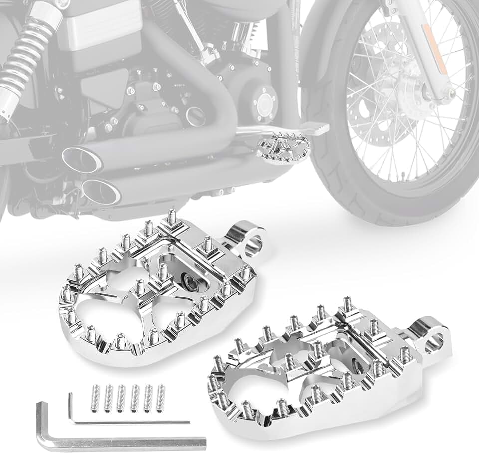 MX Foot Pegs Fits for Harley Dyna Sportster Street Bob Fatboy Iron 883 | Chopper Bobber Style Male Mount Footpegs, 360° Roating CNC Pedals (Chrome)