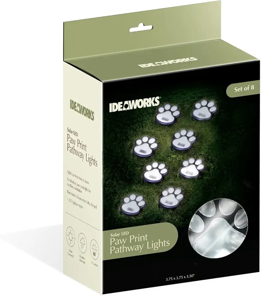 Ideaworks Solar Paw Print Pathway Lights Set/8