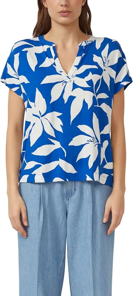 s.Oliver Gemustertes Jersey-T-Shirt mit V-Ausschnitt