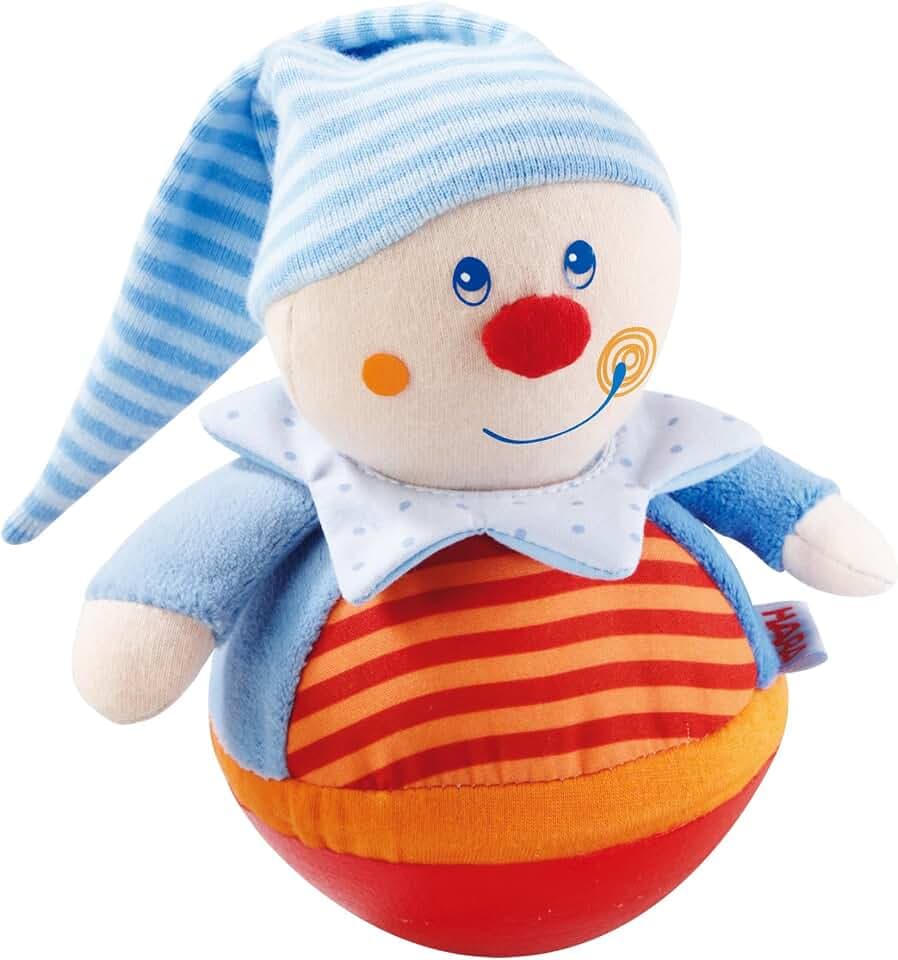 HABA Stehauffigur Kasper – Motorikspielzeug mit Wackel- & Klingeleffekt für Babys ab 6 Monaten – Weiches Stoffmaterial – 1005849001
