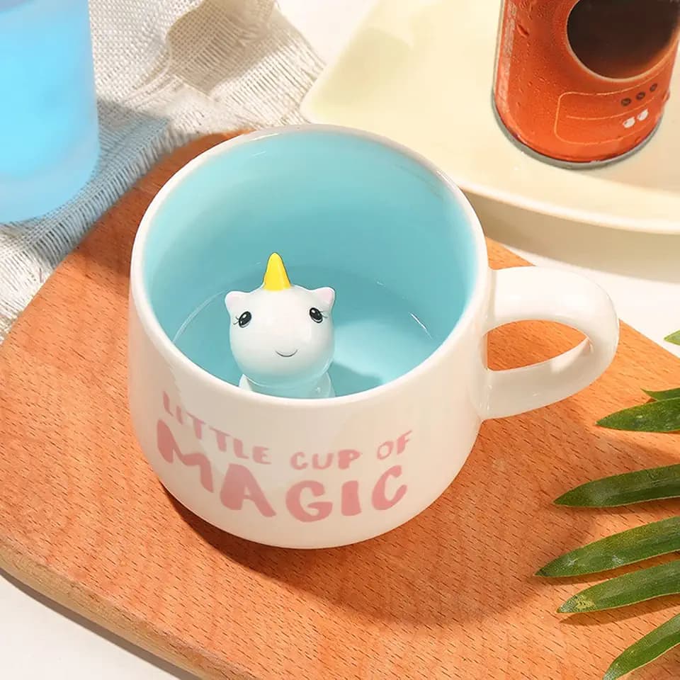 Wholede 3D Kaffeetasse mit Einhorn, 340 ml Keramik Lustige Teetassen, Niedliche Handgemachte Tasse für Freunde Kinder Mädchen Frau Grandma Tante