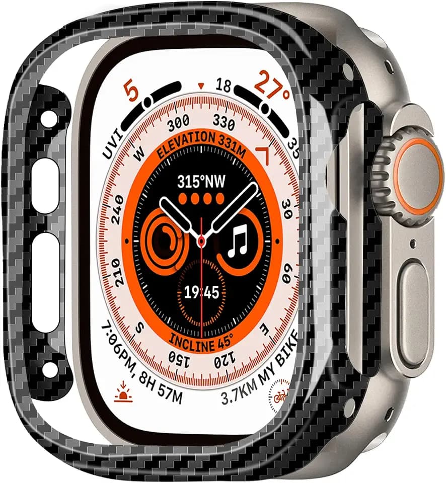 MONOCARBON Real Carbon Fiber Case for 49mm Apple Watch Ultra 1&2,Dropproof Anti-Scratch Slim Protective Hard Cover for 49mm iwatch Ultra - Twill Glossy Black