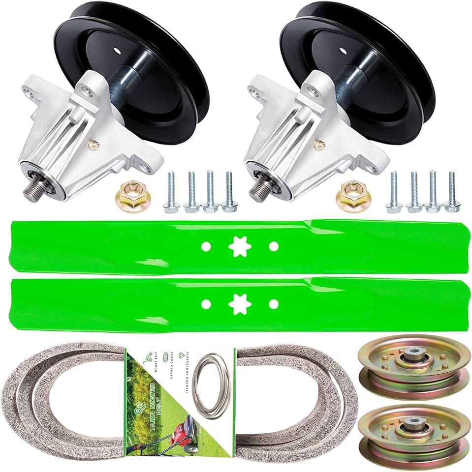 42 inch Lawn Mower Deck Rebuild Kit Fits for Troy Bilt Cub Cadet MTD Troy Bilt RZT 42 LTX1040 LTX1042 Includes 2 Spindle 918-04822A 918-04822B 2 Blade 742-04308 1 Belt 754-04060 2 Idlers 756-04129