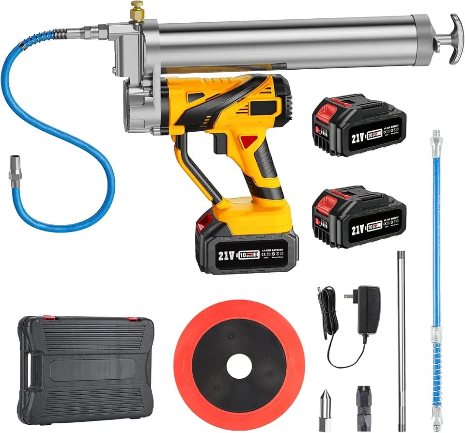 TaskStar Akku Fettpresse, [2024 Innovatives, Leistungsstarkes] Elektrische Fettpresse, 12000 PSI Akku-Fettpresse mit 2 * 4000 mAh Akkus und Ladegerät, Abzug mit Variabler Geschwindigkeit, Gelb