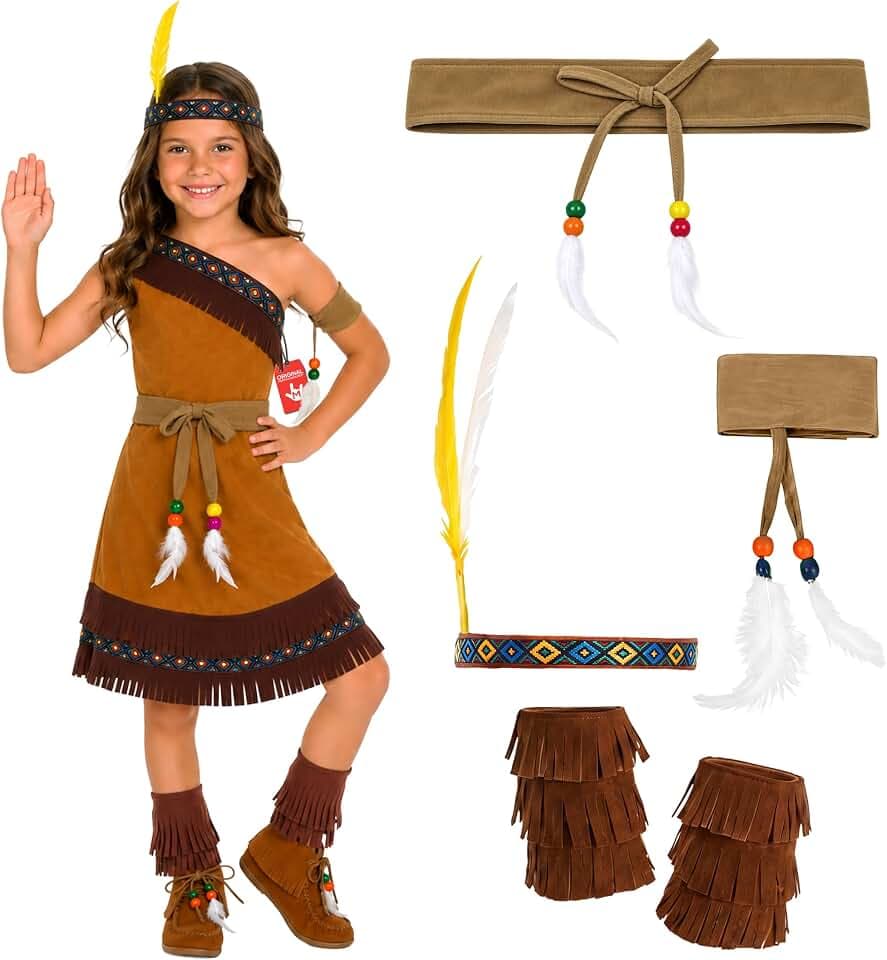 Fun Shack Indianer Kostüm Mädchen, Ureinwohner Halloween Kostüm Kinder